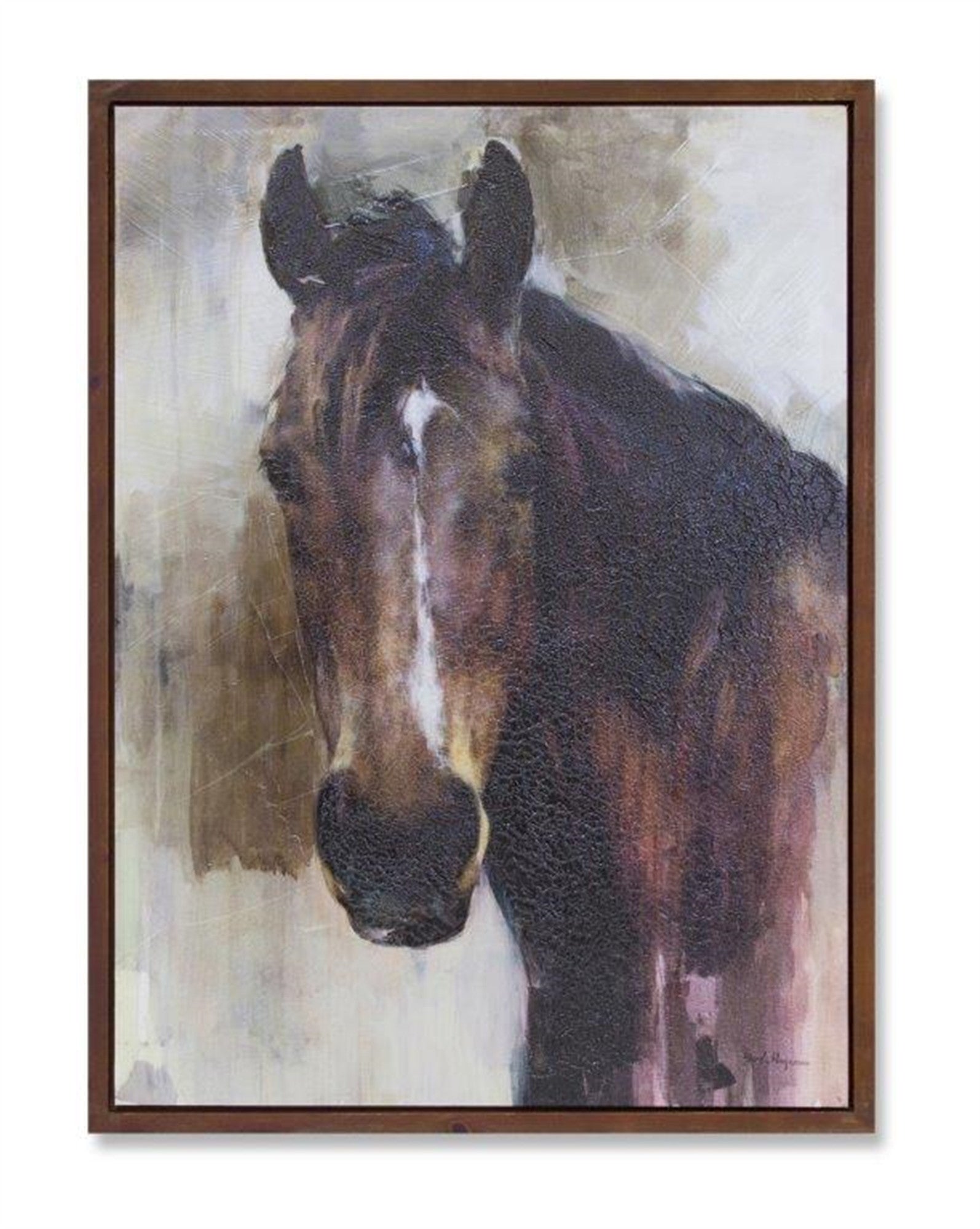 CALABASAS 32" X 24" BROWN BLACK AND WHITE HORSE WOOD FRAMED ART - Varnish & Vibe