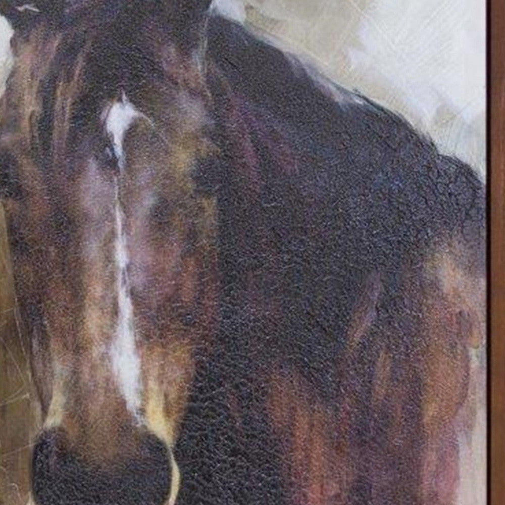 CALABASAS 32" X 24" BROWN BLACK AND WHITE HORSE WOOD FRAMED ART - Varnish & Vibe
