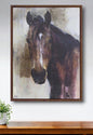 CALABASAS 32" X 24" BROWN BLACK AND WHITE HORSE WOOD FRAMED ART - Varnish & Vibe