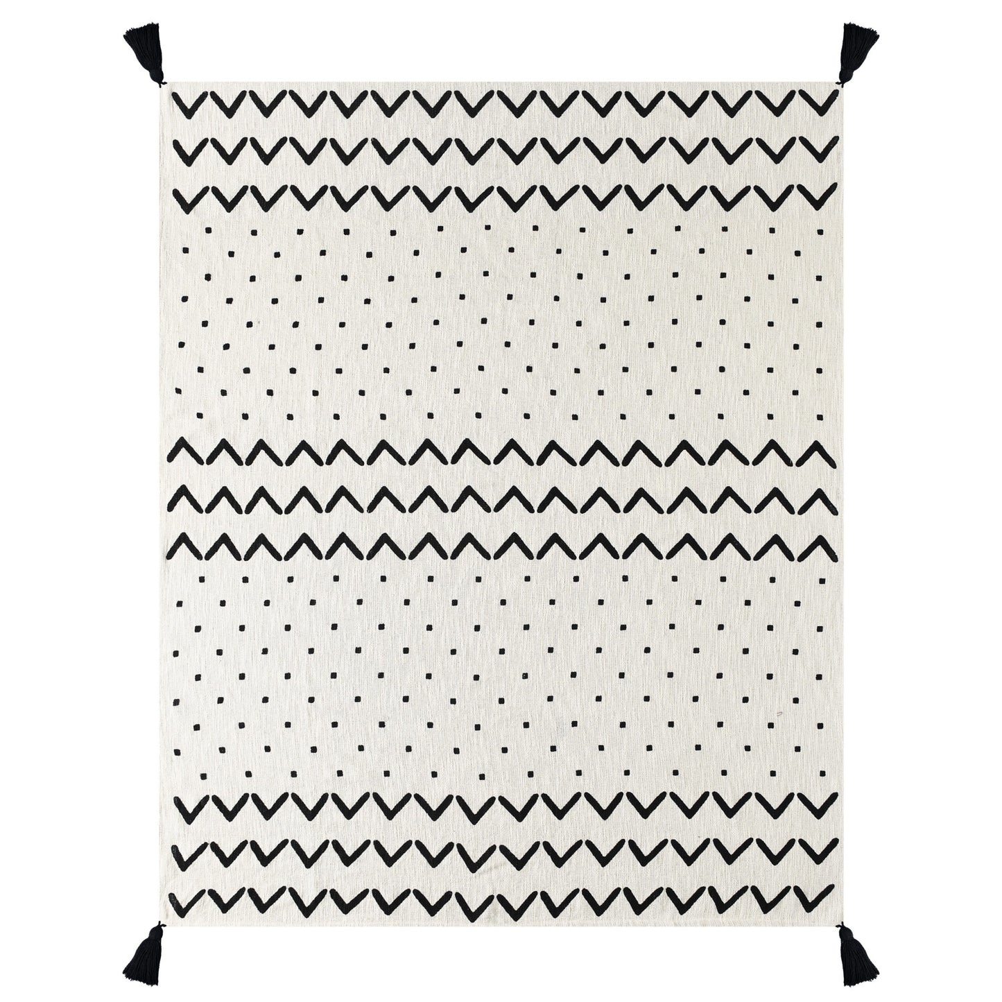 PALISADES 50" X 60" BLACK AND WHITE WOVEN COTTON CHEVRON THROW BLANKET WITH TASSELS - Varnish & Vibe