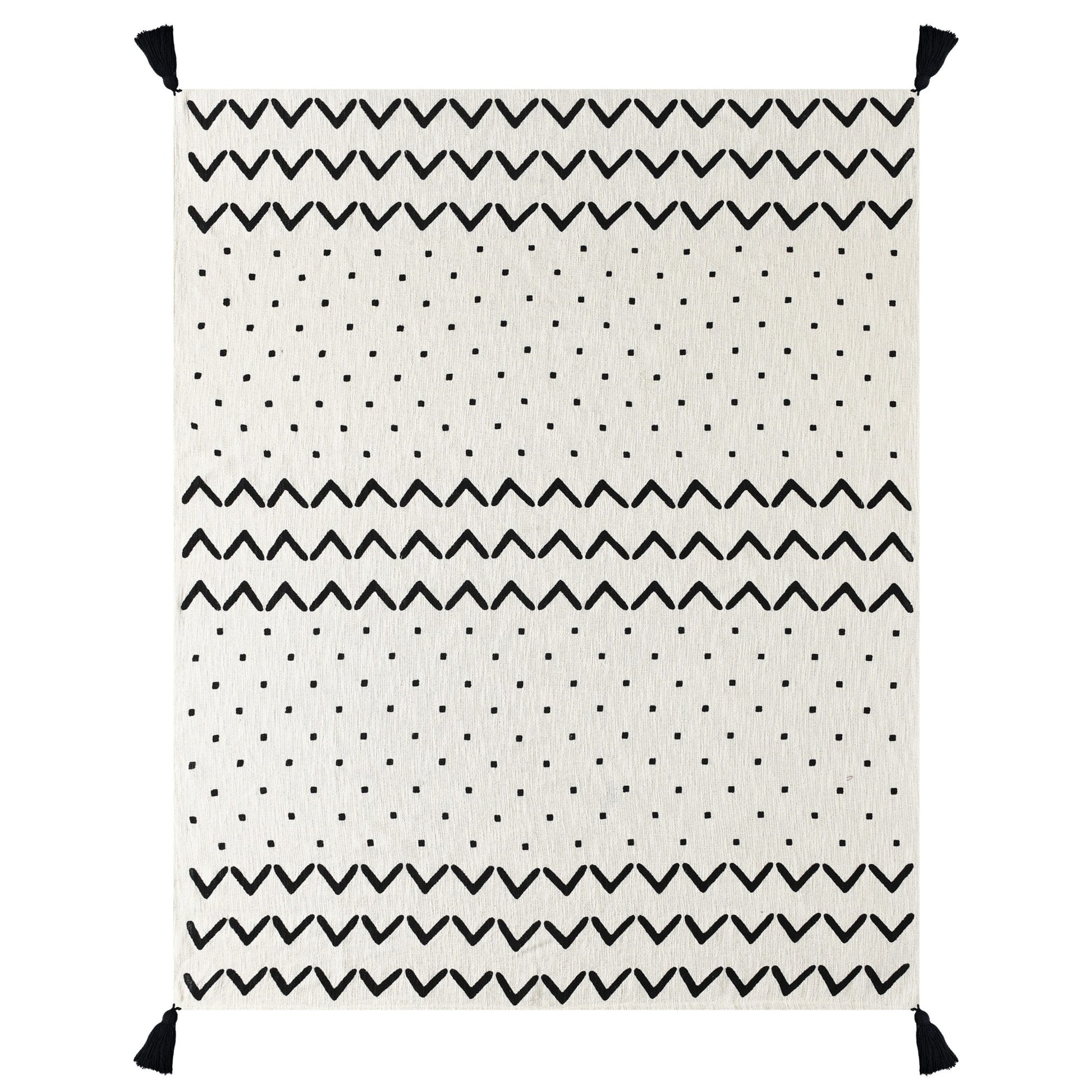 PALISADES 50" X 60" BLACK AND WHITE WOVEN COTTON CHEVRON THROW BLANKET WITH TASSELS - Varnish & Vibe