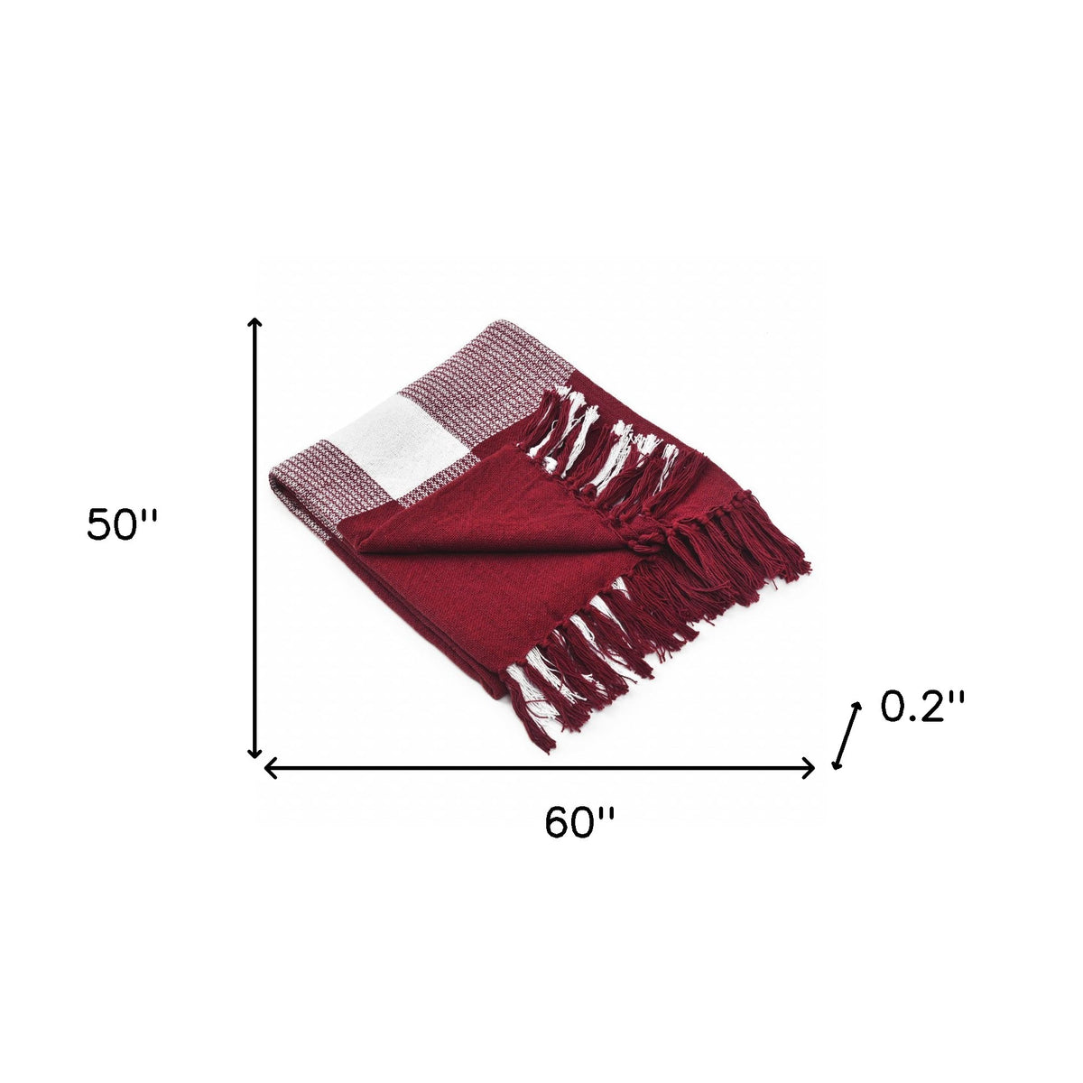 LAUREL 50" X 60" RED WOVEN COTTON CHECKERED THROW BLANKET WITH FRINGE