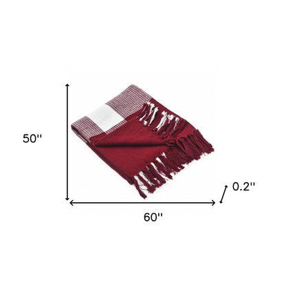 LAUREL 50" X 60" RED WOVEN COTTON CHECKERED THROW BLANKET WITH FRINGE