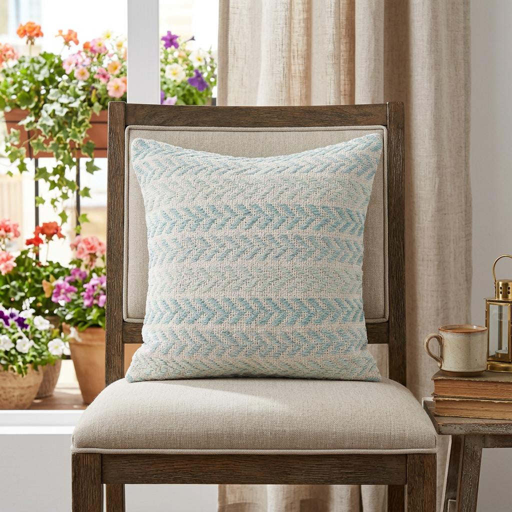 MALIBU 18" LIGHT BLUE AND WHITE CHEVRON COTTON THROW PILLOW - Varnish & Vibe