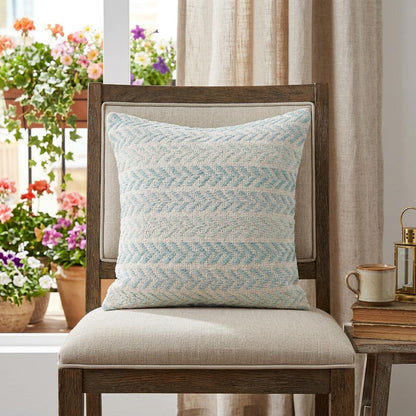 MALIBU 18" LIGHT BLUE AND WHITE CHEVRON COTTON THROW PILLOW - Varnish & Vibe