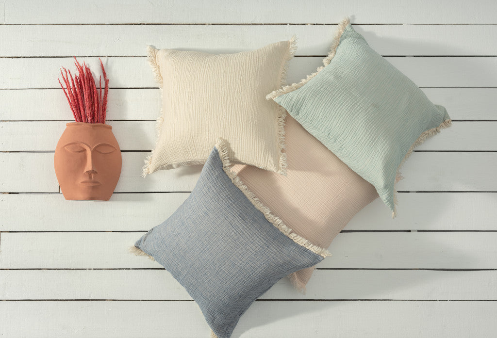 LAKEVIEW 20" AQUA BLUE ORGANIC COTTON THROW PILLOW