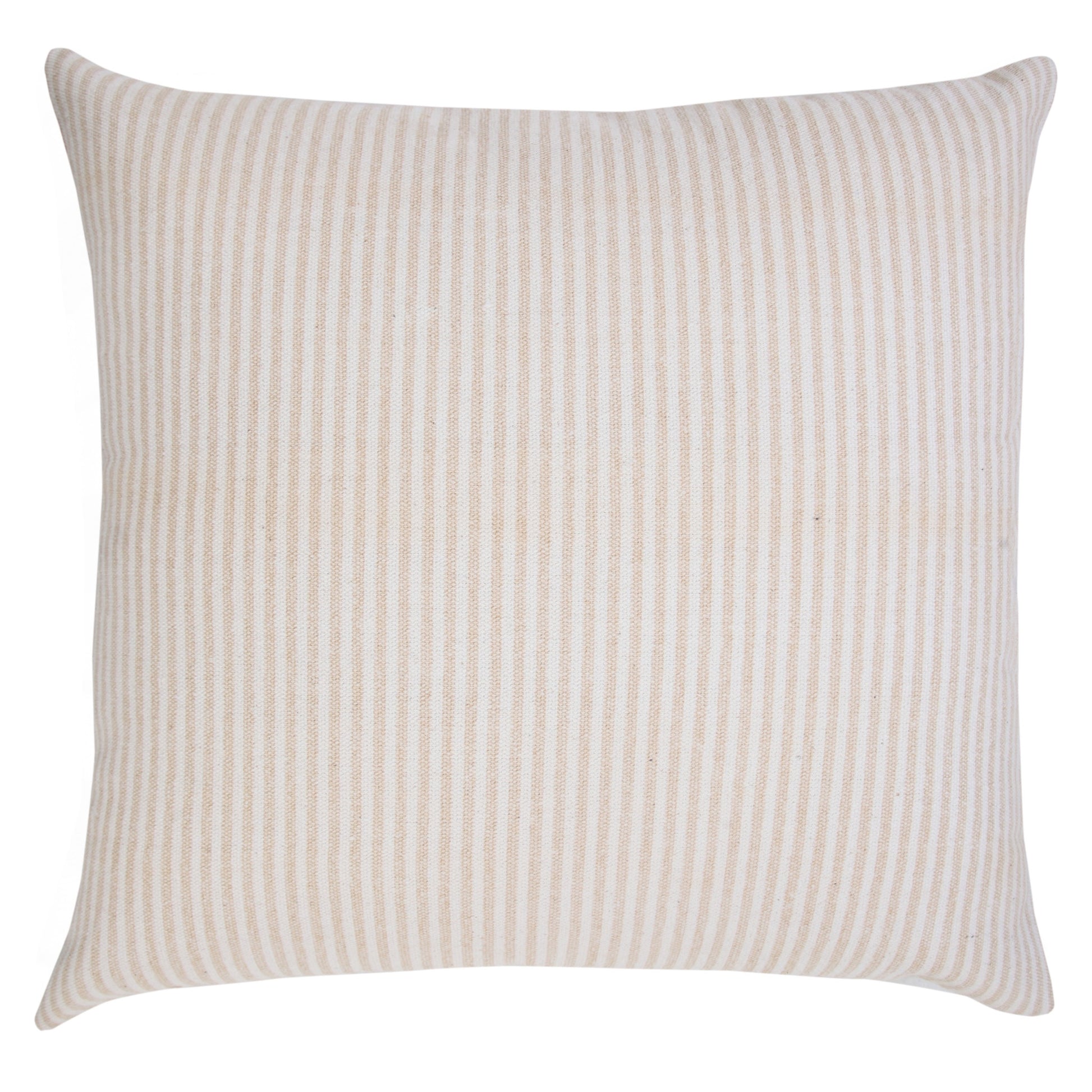 MALIBU 20" X 20" BEIGE AND WHITE 100% COTTON STRIPED ZIPPERED PILLOW - Varnish & Vibe
