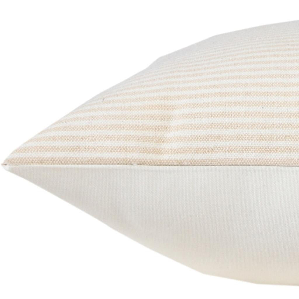 MALIBU 20" X 20" BEIGE AND WHITE 100% COTTON STRIPED ZIPPERED PILLOW - Varnish & Vibe