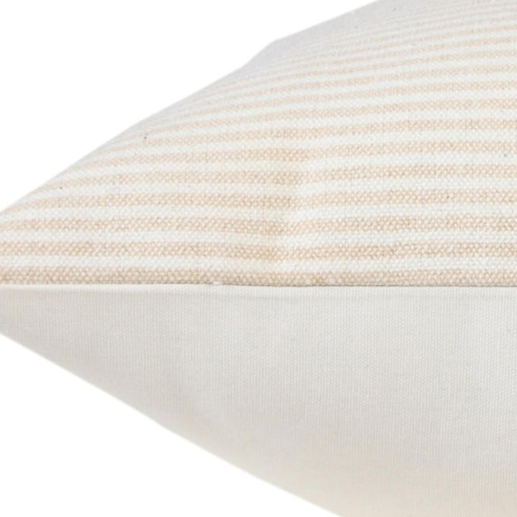 MALIBU 20" X 20" BEIGE AND WHITE 100% COTTON STRIPED ZIPPERED PILLOW - Varnish & Vibe
