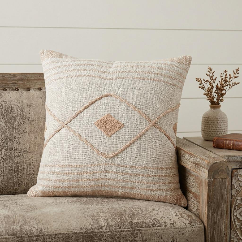 MALIBU 20" X 20" PEACH AND WHITE 100% COTTON COASTAL ZIPPERED PILLOW - Varnish & Vibe