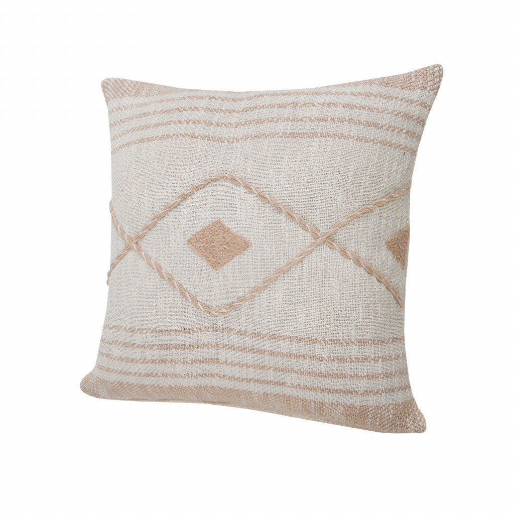 MALIBU 20" X 20" PEACH AND WHITE 100% COTTON COASTAL ZIPPERED PILLOW - Varnish & Vibe