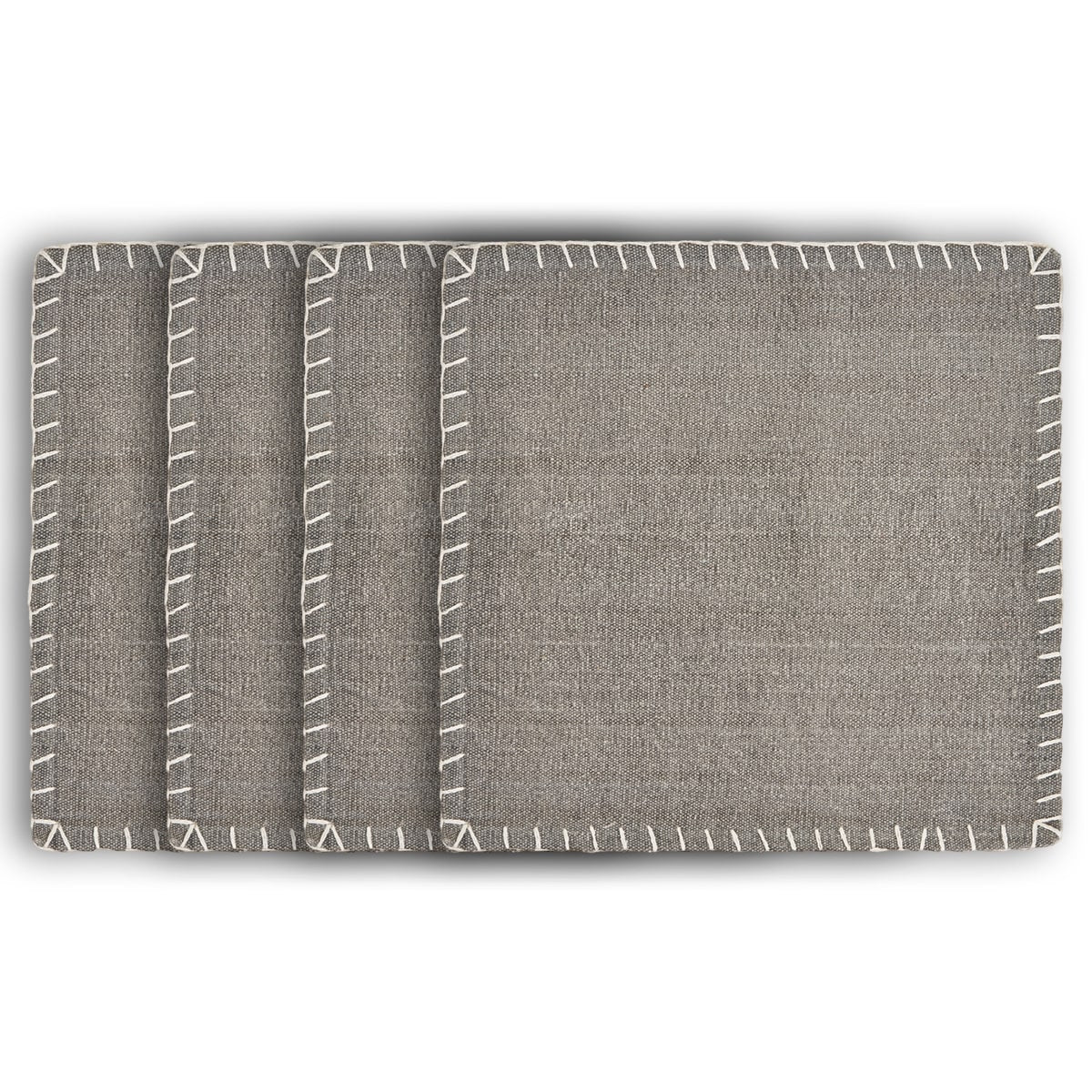 Gray fabric with white stitching on a white background