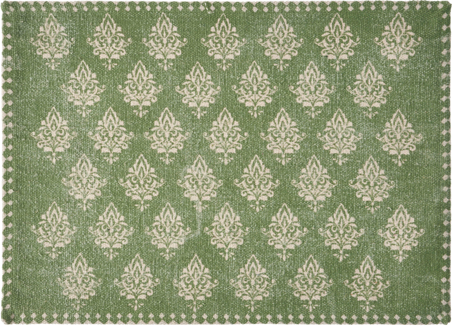 19" SET OF FOUR GREEN AND CREAM GEOMETRIC MEDALLION COTTON PLACEMATS - Varnish & Vibe