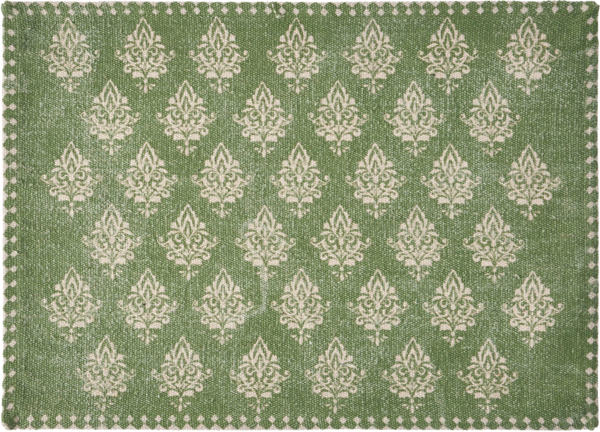 19" SET OF FOUR GREEN AND CREAM GEOMETRIC MEDALLION COTTON PLACEMATS - Varnish & Vibe