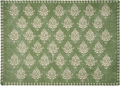 19" SET OF FOUR GREEN AND CREAM GEOMETRIC MEDALLION COTTON PLACEMATS - Varnish & Vibe