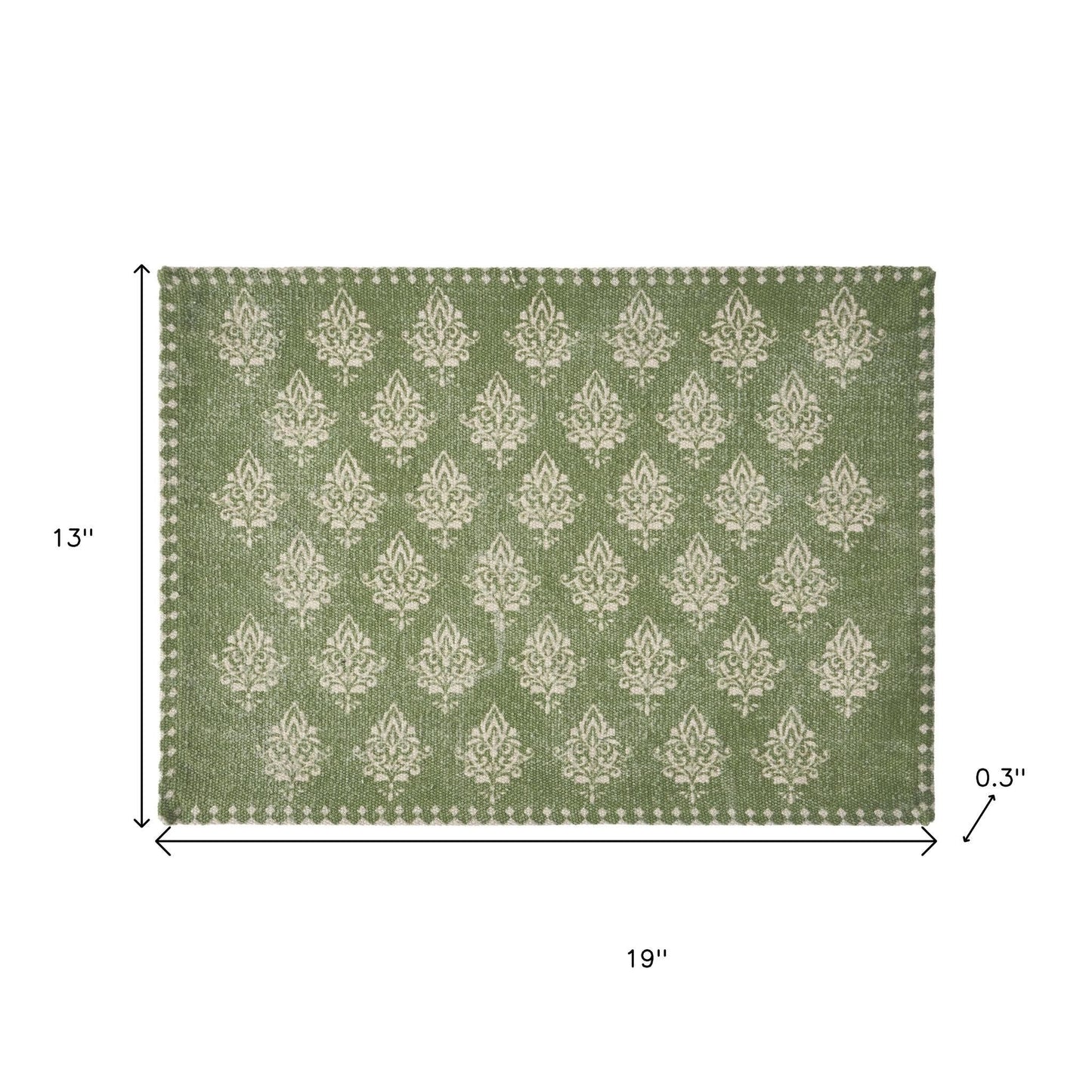 19" SET OF FOUR GREEN AND CREAM GEOMETRIC MEDALLION COTTON PLACEMATS - Varnish & Vibe