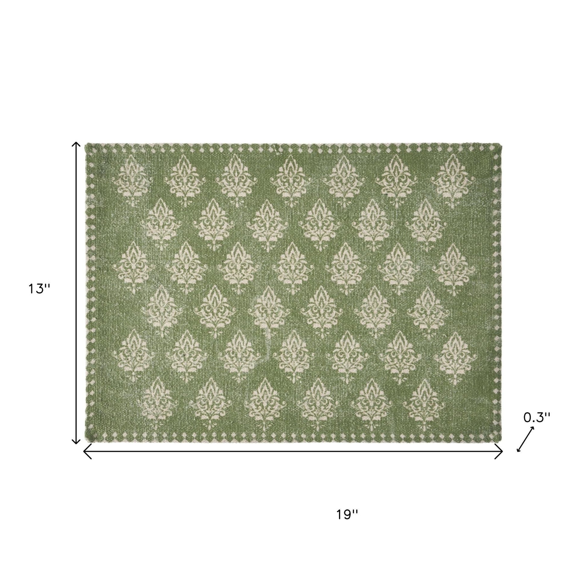 19" SET OF FOUR GREEN AND CREAM GEOMETRIC MEDALLION COTTON PLACEMATS - Varnish & Vibe