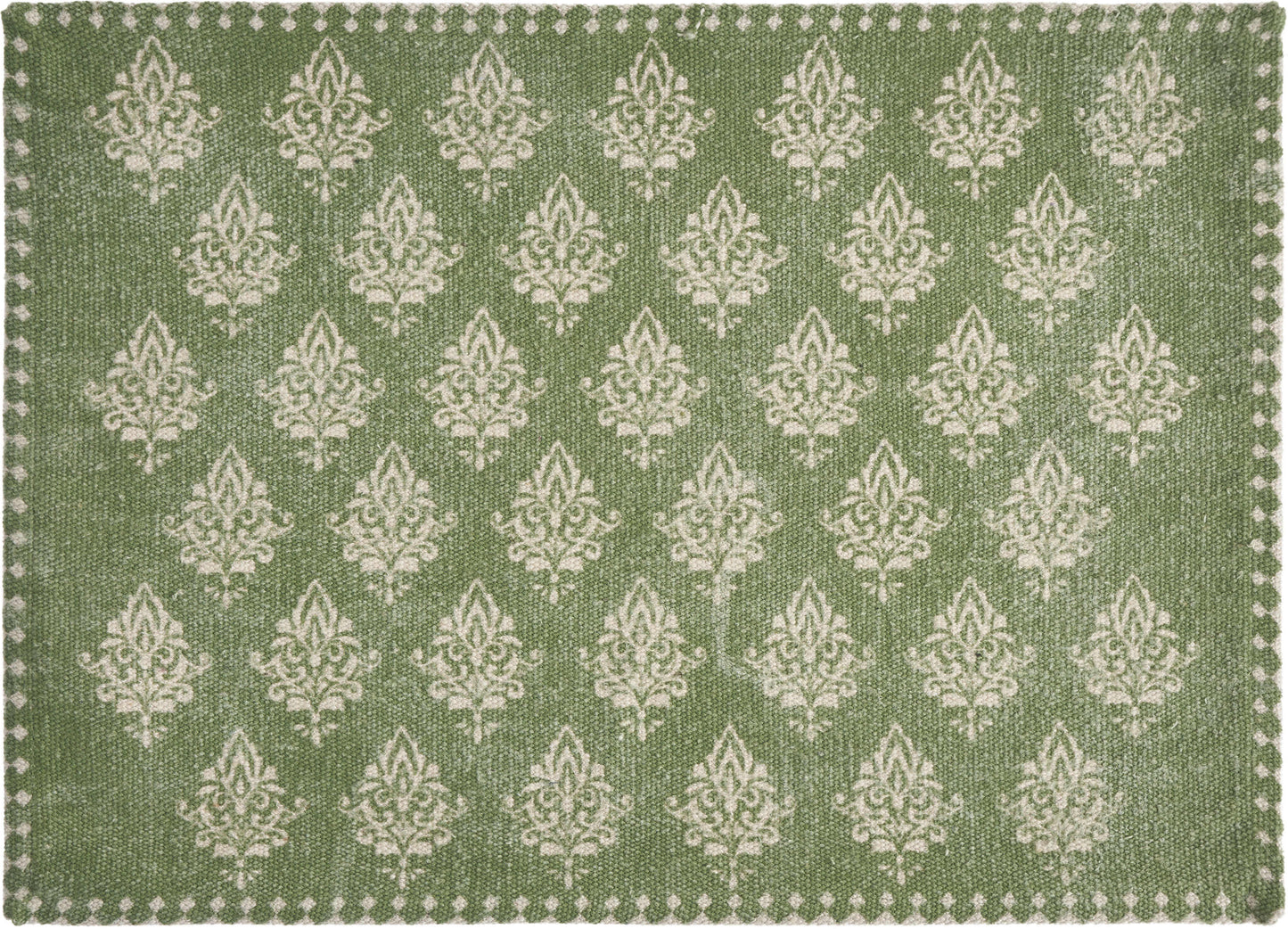 19" SET OF FOUR GREEN AND CREAM GEOMETRIC MEDALLION COTTON PLACEMATS - Varnish & Vibe