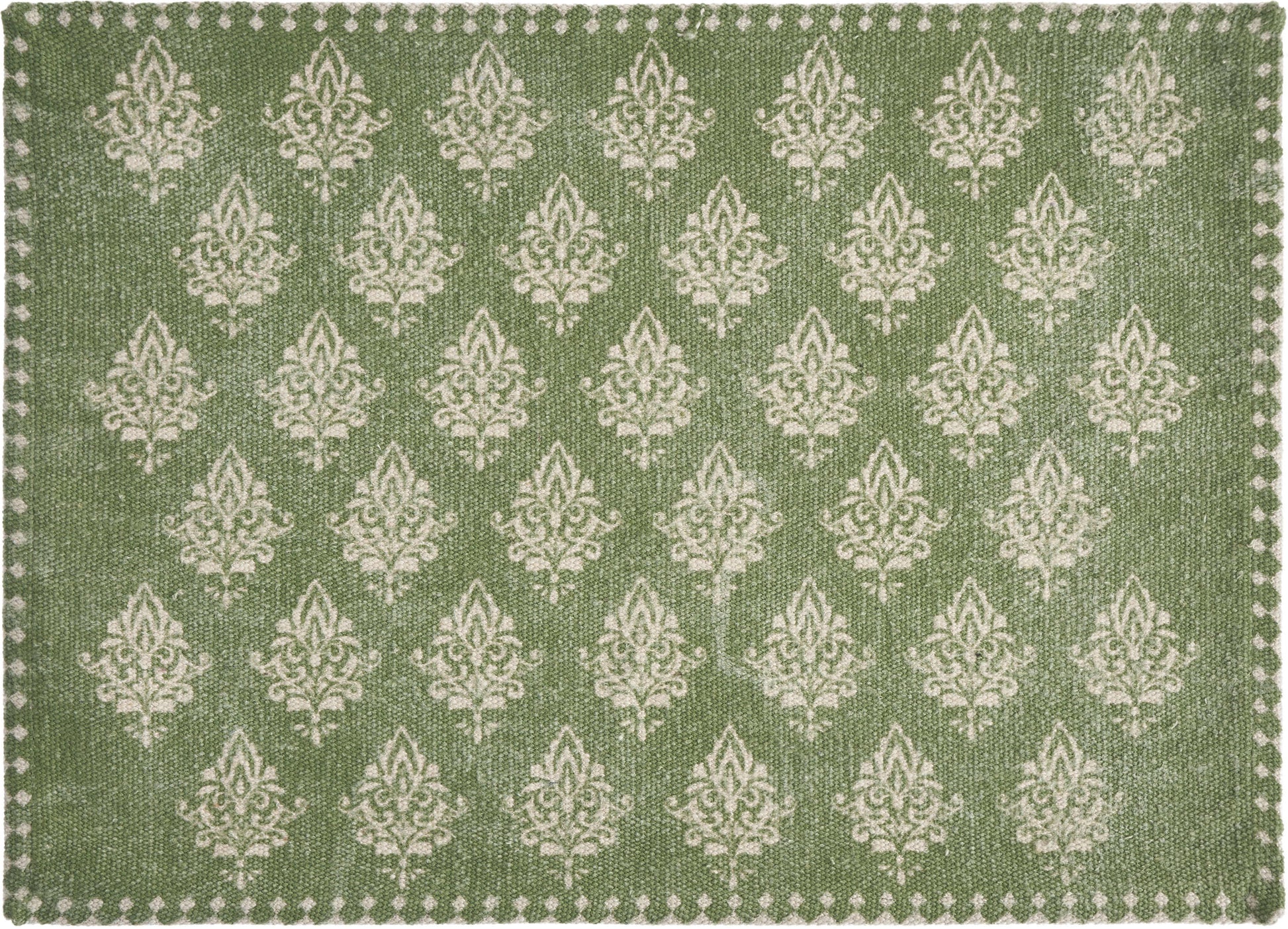 19" SET OF FOUR GREEN AND CREAM GEOMETRIC MEDALLION COTTON PLACEMATS - Varnish & Vibe