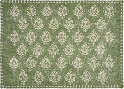 19" SET OF FOUR GREEN AND CREAM GEOMETRIC MEDALLION COTTON PLACEMATS - Varnish & Vibe