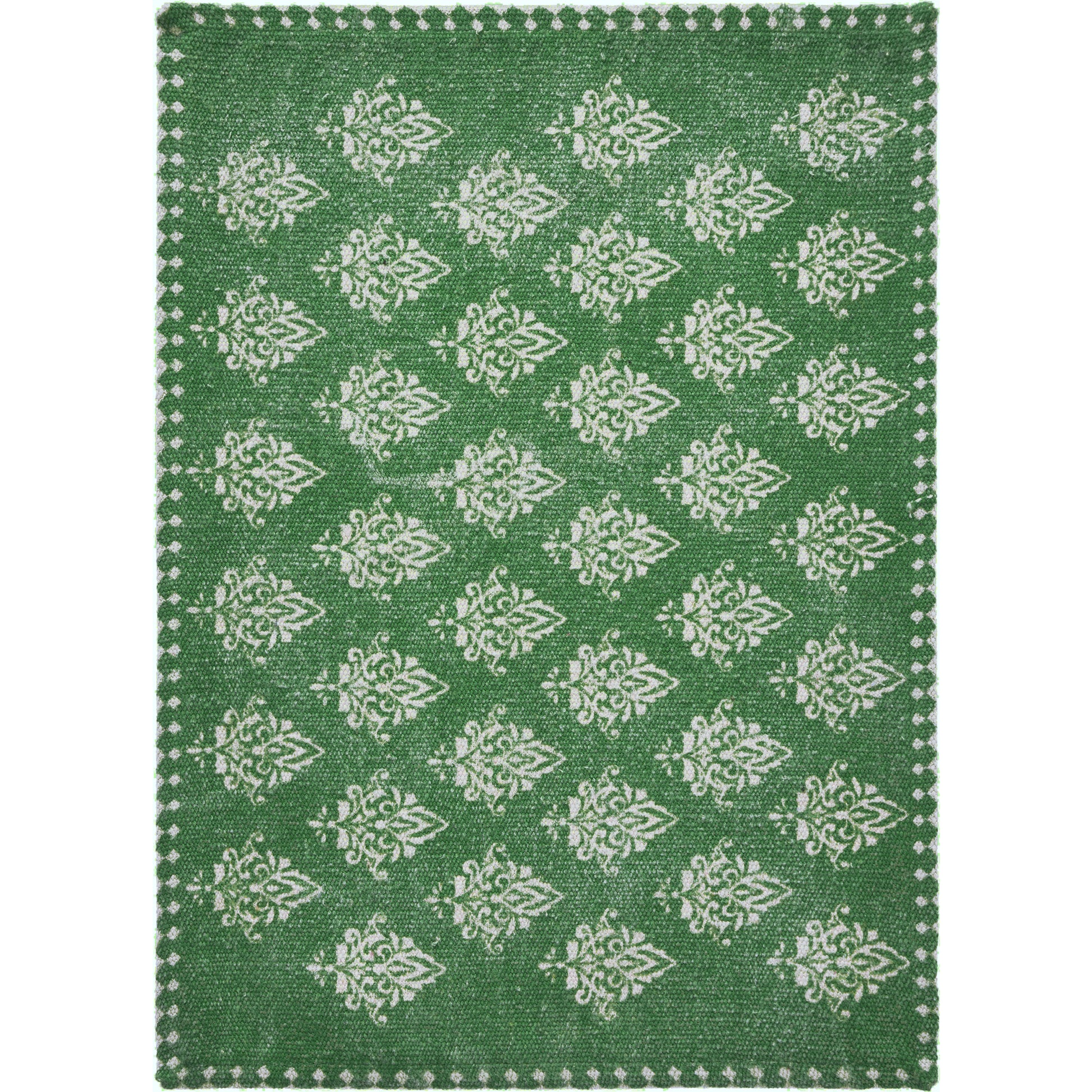 19" SET OF FOUR GREEN AND CREAM GEOMETRIC MEDALLION COTTON PLACEMATS - Varnish & Vibe