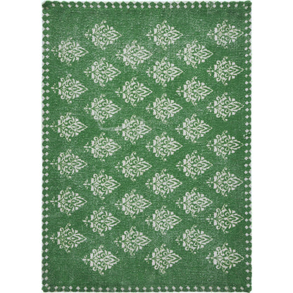 19" SET OF FOUR GREEN AND CREAM GEOMETRIC MEDALLION COTTON PLACEMATS - Varnish & Vibe