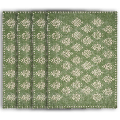 19" SET OF FOUR GREEN AND CREAM GEOMETRIC MEDALLION COTTON PLACEMATS - Varnish & Vibe