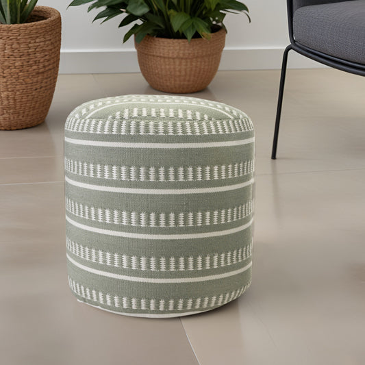 LAKEVIEW 20" GREEN STRIPED OUTDOOR POUF OTTOMAN