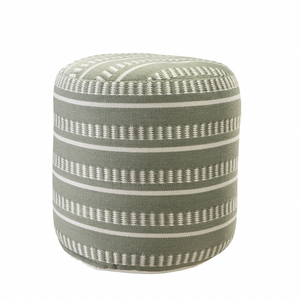 LAKEVIEW 20" GREEN STRIPED OUTDOOR POUF OTTOMAN