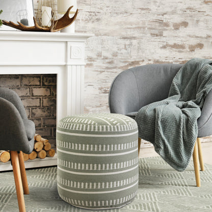 LAKEVIEW 20" GREEN STRIPED OUTDOOR POUF OTTOMAN