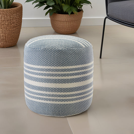 LAKEVIEW 20" BLUE STRIPED OUTDOOR POUF OTTOMAN