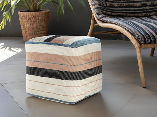 LAKEVIEW 20" WHITE STRIPED OUTDOOR POUF OTTOMAN