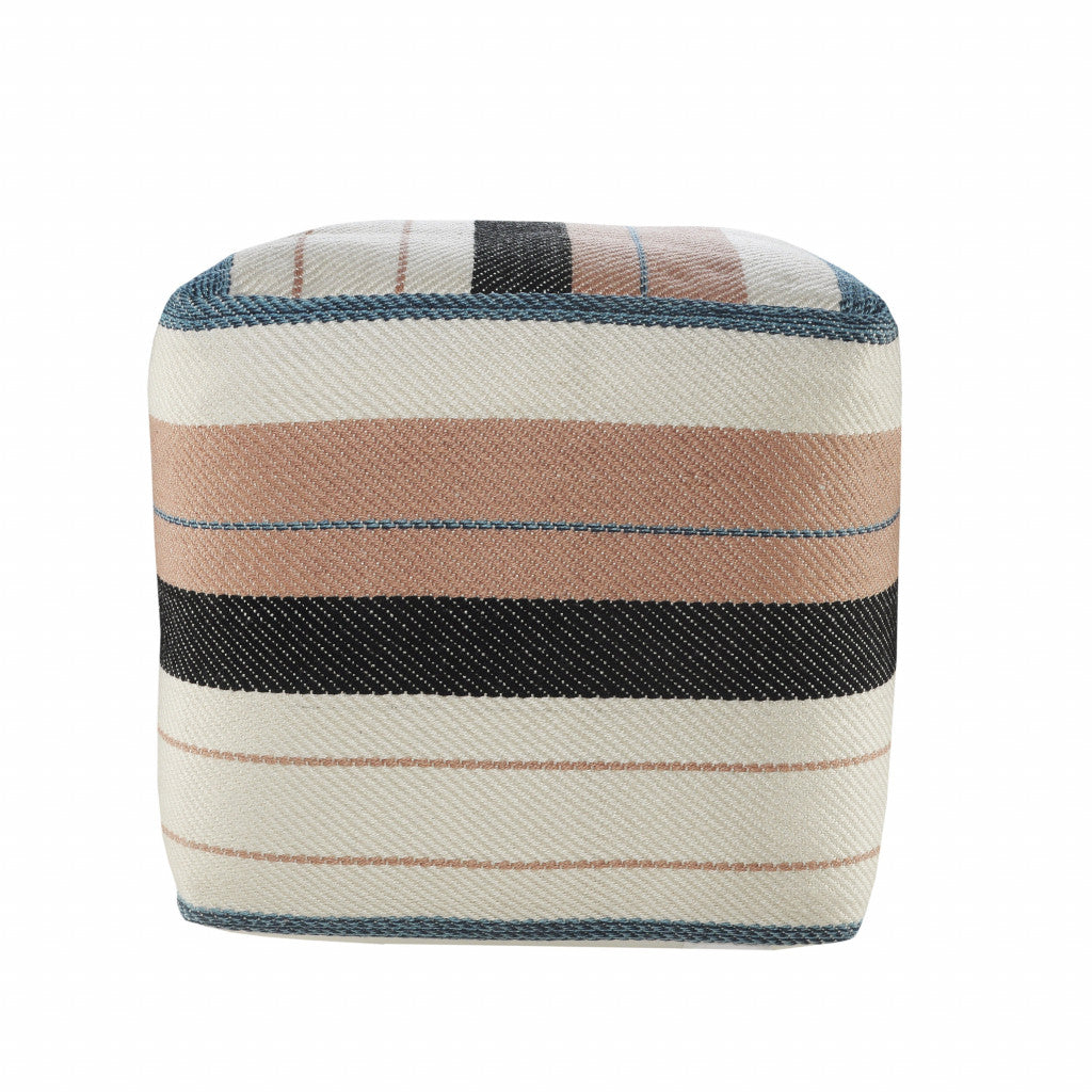 LAKEVIEW 20" WHITE STRIPED OUTDOOR POUF OTTOMAN