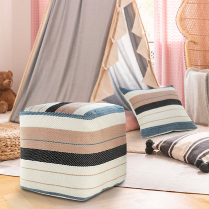 LAKEVIEW 20" WHITE STRIPED OUTDOOR POUF OTTOMAN