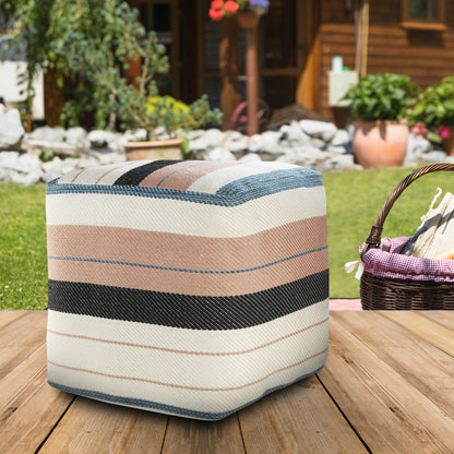 LAKEVIEW 20" WHITE STRIPED OUTDOOR POUF OTTOMAN
