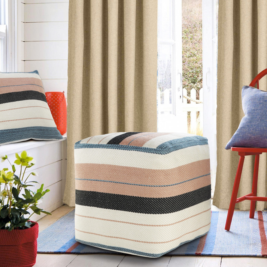striped indoor outdoor pouf ottoman, indoor outdoor pouf ottoman, outdoor pouf ottoman, polyester striped indoor outdoor pouf, 20" X polyester striped indoor