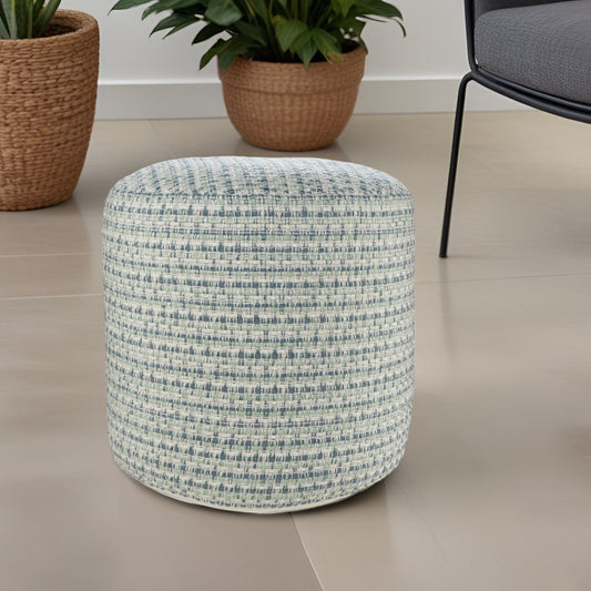 LAKEVIEW 20" BLUE GEOMETRIC OUTDOOR POUF OTTOMAN