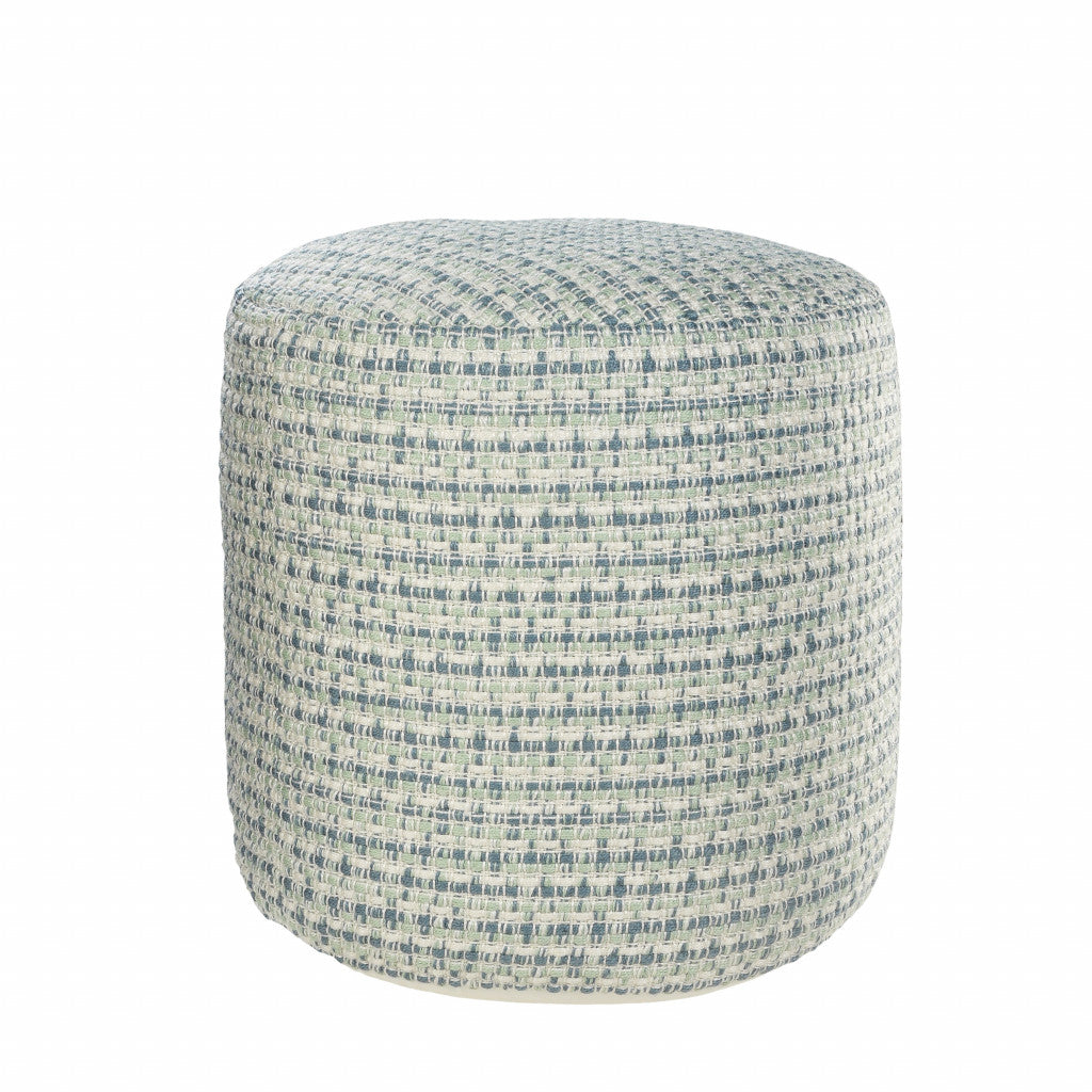 LAKEVIEW 20" BLUE GEOMETRIC OUTDOOR POUF OTTOMAN