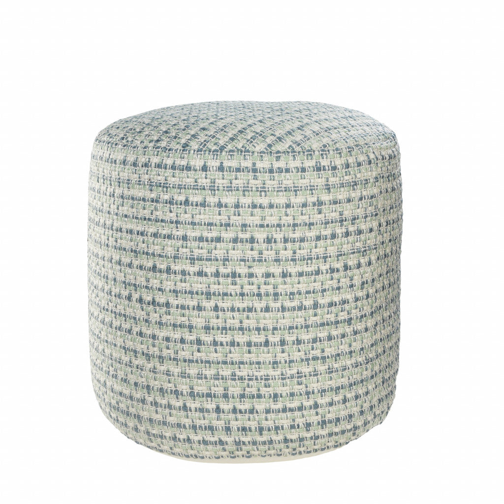 LAKEVIEW 20" BLUE GEOMETRIC OUTDOOR POUF OTTOMAN