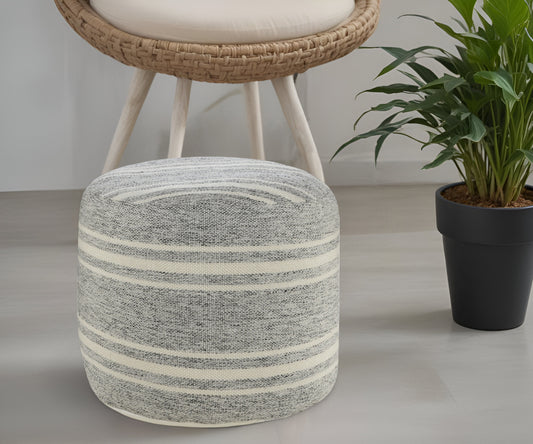 LAKEVIEW 18" GRAY STRIPED OUTDOOR POUF OTTOMAN