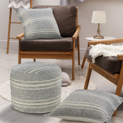 LAKEVIEW 18" GRAY STRIPED OUTDOOR POUF OTTOMAN