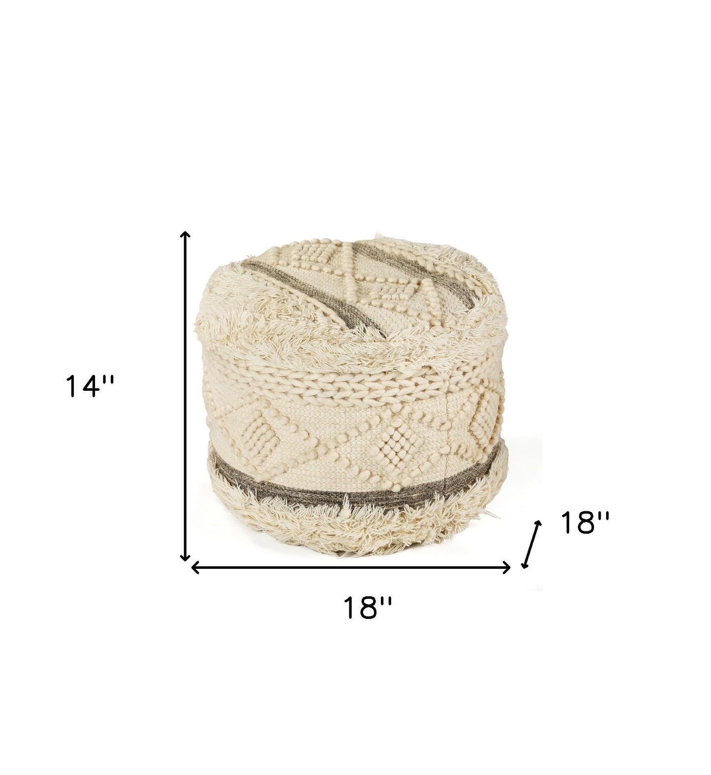 blend round geometric pouf ottoman, round geometric pouf ottoman, geometric pouf ottoman, wool cotton blend round geometric, 18" cream wool cotton