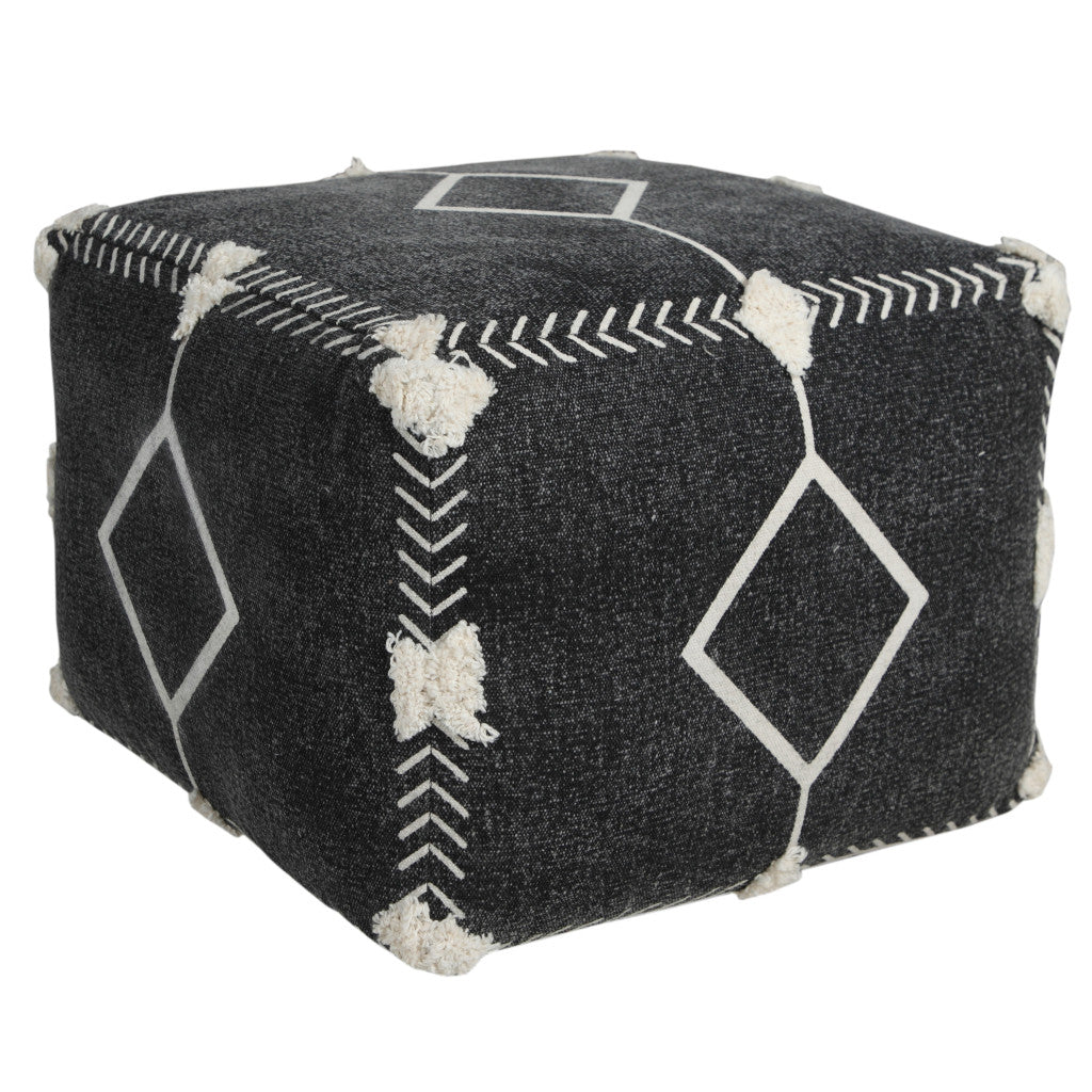 CALABASAS 18" BLACK COTTON GEOMETRIC POUF OTTOMAN - Varnish & Vibe