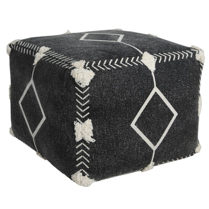 CALABASAS 18" BLACK COTTON GEOMETRIC POUF OTTOMAN - Varnish & Vibe
