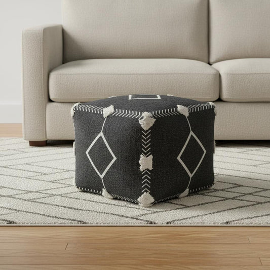CALABASAS 18" BLACK COTTON GEOMETRIC POUF OTTOMAN - Varnish & Vibe