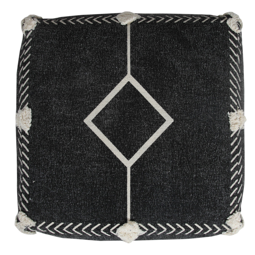 CALABASAS 18" BLACK COTTON GEOMETRIC POUF OTTOMAN - Varnish & Vibe