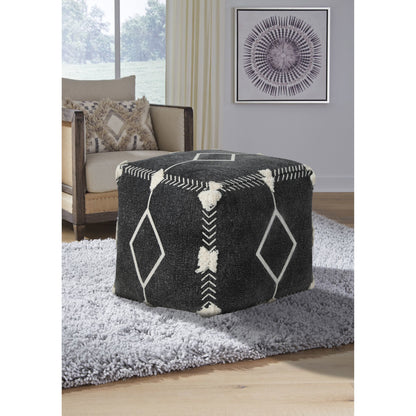 black cotton geometric pouf ottoman, cotton geometric pouf ottoman, geometric pouf ottoman, 18" black cotton geometric pouf, 18" black cotton geometric