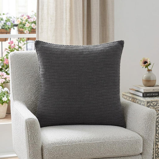 LAUREL 22" CHARCOAL STRIPED COTTON THROW PILLOW