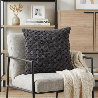 LAUREL 20" CHARCOAL COTTON THROW PILLOW WITH TEXTURE