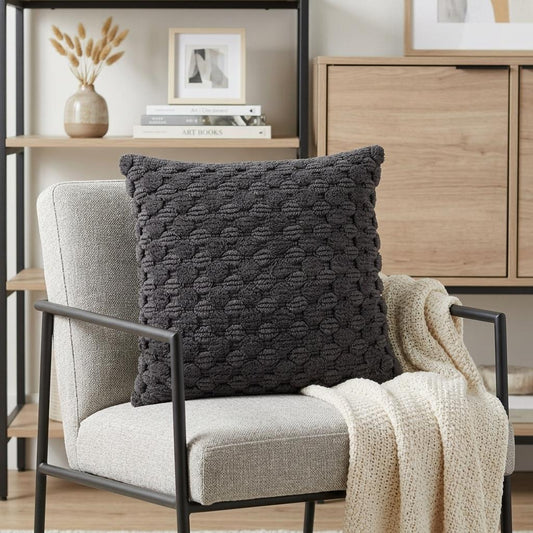 LAUREL 20" CHARCOAL COTTON THROW PILLOW WITH TEXTURE